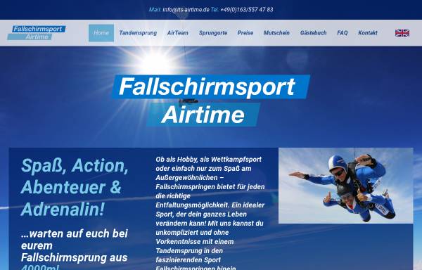 Vorschau von www.fallschirmspringen-airtime.de, Fallschirmsport Airtime