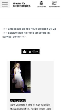 Vorschau der mobilen Webseite www.tfn-online.de, Theater für Niedersachsen GmbH