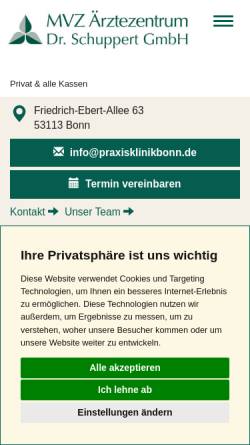 Vorschau der mobilen Webseite www.praxisklinikbonn.de, Praxisklinik Dr. Schuppert