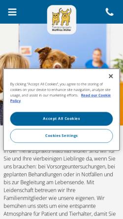 Vorschau der mobilen Webseite www.tierarztpraxis-matthiasmueller.de, Tierarzt-Praxis Matthias Müller