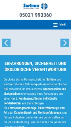 Vorschau der mobilen Webseite www.sortimo-hannover.de, HIG GmbH