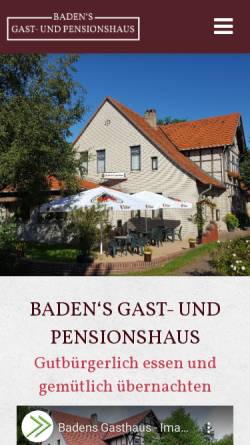 Vorschau der mobilen Webseite www.badens-gasthaus.de, Gasthaus Baden, Wolfgang Bölter