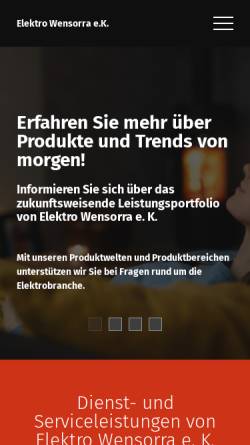 Vorschau der mobilen Webseite www.elektro-wensorra.de, Elektro Wensorra, Gerhard Wensorra