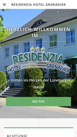 Vorschau der mobilen Webseite www.hotel-residenzia.de, Residenzia Hotel Grenadier GmbH