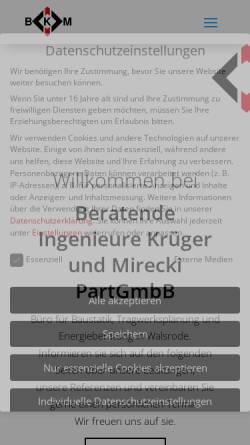Vorschau der mobilen Webseite www.bkm-ing.de, Bauingenieure Krüger und Mirecki GbR