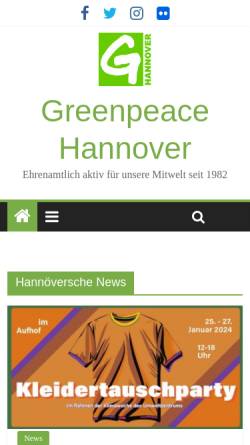 Vorschau der mobilen Webseite greenpeace-hannover.de, Greenpeace Hannover