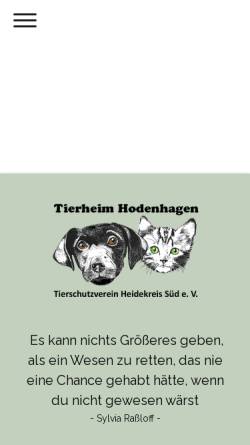 Vorschau der mobilen Webseite www.tierheim-hodenhagen.de, Tierheim Hodenhagen