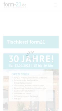 Vorschau der mobilen Webseite www.form-21.de, Tischlerei form21 - Inh. Uwe Staade