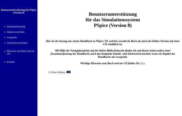 Vorschau von www.pspicebuch.de, Benutzerunterstützung für PSpice Version 8