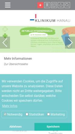 Vorschau der mobilen Webseite www.klinikum-hanau.de, Klinikum Hanau