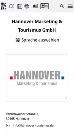 Vorschau der mobilen Webseite www.hannover.de, Hannover Marketing und Tourismus Gesellschaft (HMTG)