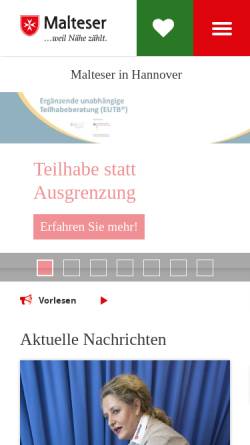 Vorschau der mobilen Webseite www.malteser-hannover.de, Malteser Hilfsdienst e.V. Hannover