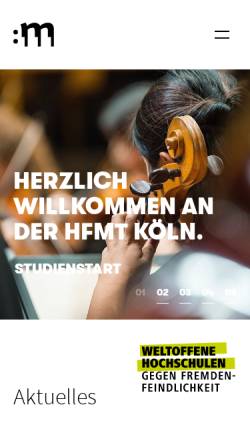 Vorschau der mobilen Webseite www.hfmt-koeln.de, Hochschule für Musik und Tanz Köln