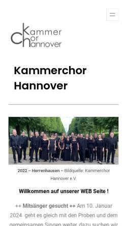 Vorschau der mobilen Webseite www.kammerchorhannover.de, Kammerchor Hannover e.V.