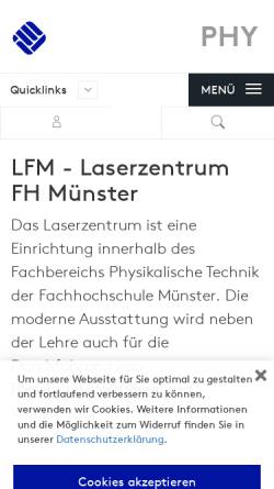 Vorschau der mobilen Webseite www.lfm-online.de, Laserzentrum (LFM) der FH Muenster