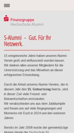 Vorschau der mobilen Webseite www.s-alumni.de, Alumni-Verein der Hochschule der Sparkassen-Finanzgruppe e.V.