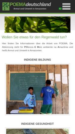 Vorschau der mobilen Webseite www.poema-deutschland.de, Poema - Armut und Umwelt in Amazonien e.V.