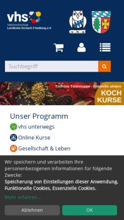 Vorschau der mobilen Webseite www.vhs-aichach-friedberg.de, Volkshochschule Landkreis Aichach-Friedberg e.V.