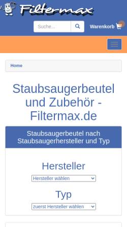 Vorschau der mobilen Webseite www.filtermax.de, Filtermax - Maxhit GbR