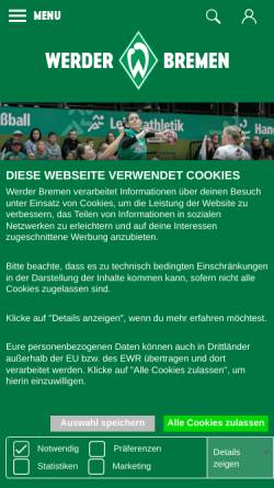Vorschau der mobilen Webseite www.werder.de, SV Werder Bremen