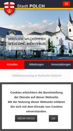 Vorschau der mobilen Webseite polch.de, Stadt Polch