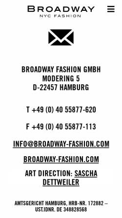 Vorschau der mobilen Webseite www.broadway-fashion.com, Broadway NYC Fashion - Dr. Rehfeld Fashion AG