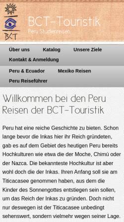Vorschau der mobilen Webseite www.die-perureise.de, BCT Touristik