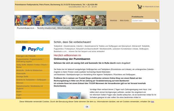 Vorschau von www.teddymaterial.de, Bastelmaterial für Teddybären und Stoffpuppen