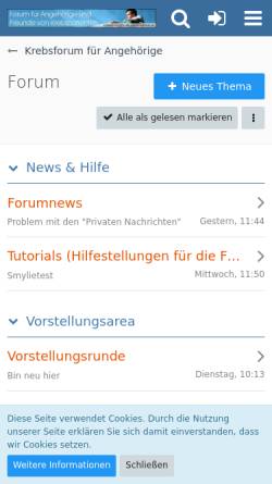 Vorschau der mobilen Webseite www.krebsforum-fuer-angehoerige.de, Forum für Angehörige und Freunde von Krebspatienten