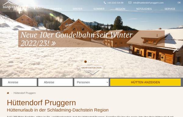 Vorschau von www.huettendorf-pruggern.com, Exklusiver Hüttenurlaub in Österreich