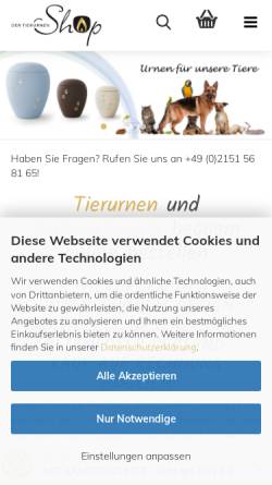 Vorschau der mobilen Webseite www.tierurnen24.de, Shop für Tierurnen und Tiersärge sowie Zubehör