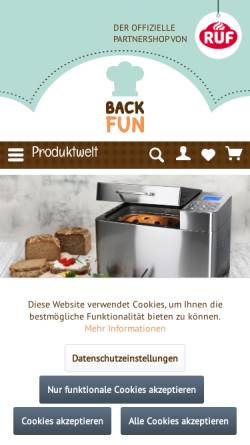 Vorschau der mobilen Webseite www.backfun.de, Backfun Tortendekoration