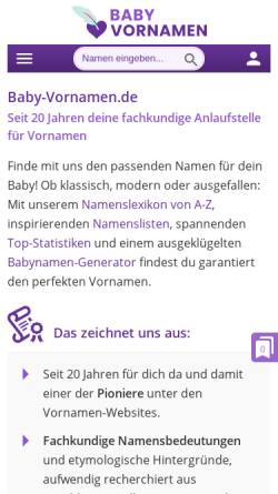 Vorschau der mobilen Webseite www.baby-vornamen.de, Baby-Vornamen.de - Beliebte Vornamen aus aller Welt