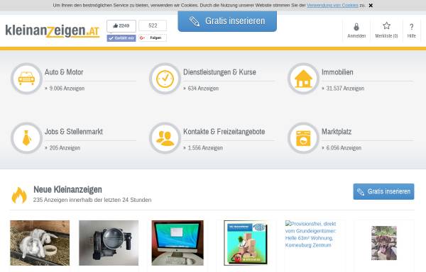 Vorschau von www.kleinanzeigen.at, Online Kleinanzeiger für Deutschland und Österreich