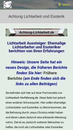 Vorschau der mobilen Webseite www.achtung-lichtarbeit.de, Aussteiger aus Esoterik und Lichtarbeit berichten