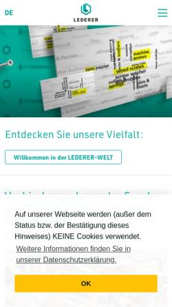 Vorschau der mobilen Webseite www.lederer-online.com, Edelstahl Schrauben und andere Verbindungselemente