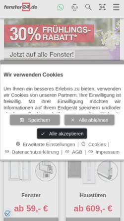 Vorschau der mobilen Webseite www.fenster24.de, fenster24