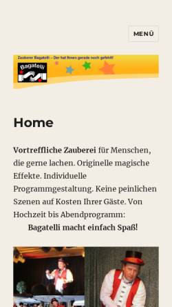 Vorschau der mobilen Webseite www.zauberer-bagatelli.de, Zauberer Bagatelli, der hat Ihnen gerade noch gefehlt!