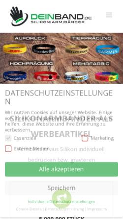 Vorschau der mobilen Webseite www.deinband.de, Gestalte Deine eigenen Silikon-Armbänder - deinband.de