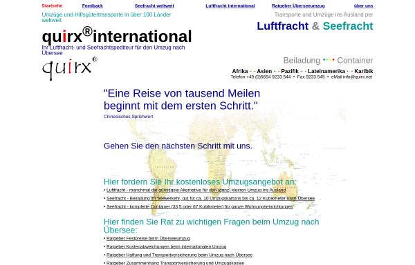 Vorschau von www.quirx.net, quirx international - Überseetransporte in weltweit 120 Länder
