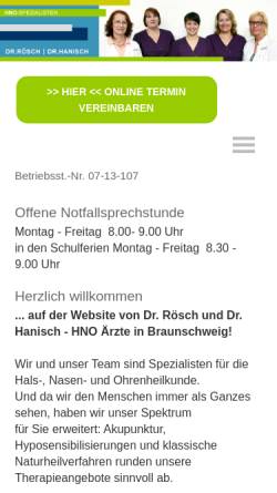 Vorschau der mobilen Webseite www.roesch-hanisch.de, HNO Arzt Praxis Braunschweig - Dr. med. Rösch & Hanisch