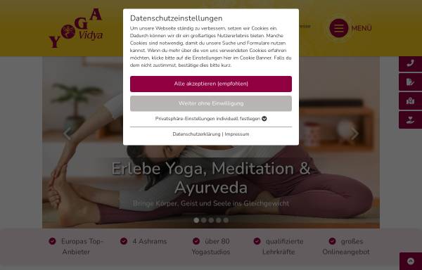 Vorschau von www.yoga-vidya.de, Yoga Vidya e.V. - Yoga, Meditation