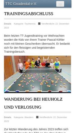 Vorschau der mobilen Webseite www.ttc-gnadental.de, Tischtenis Club Gnadental