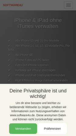 Vorschau der mobilen Webseite www.software4u.de, software4u.de - Medizin für den PC
