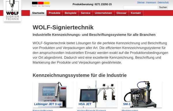 Vorschau von www.wolf-signiertechnik.de, WOLF-Signiertechnik - Industrielle Kennzeichnung
