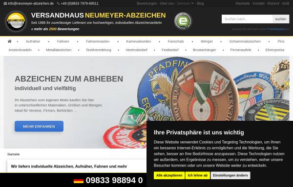 Vorschau von www.neumeyer-abzeichen.de, neumeyer-abzeichen.de - Aufnäher eigener Motive