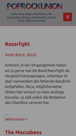 Vorschau der mobilen Webseite www.poprockunion.de, PoprockUnion - Kritiken und Reviews zu Independent und Britpop