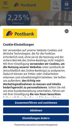 Vorschau der mobilen Webseite www.postbank.de, Deutsche Postbank