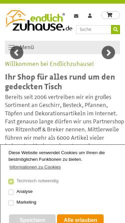 Vorschau der mobilen Webseite www.endlichzuhause.de, Endlichzuhause - der Geschirr-Shop