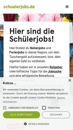 Vorschau der mobilen Webseite schuelerjobs.de, schuelerjobs.de | Jobs für Schüler und Studenten
